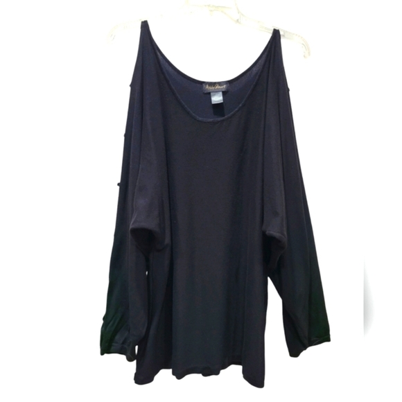 2X Metallic Accent Open Cut Long Sleeve Boat Neck Tunic - Picture 1 of 6